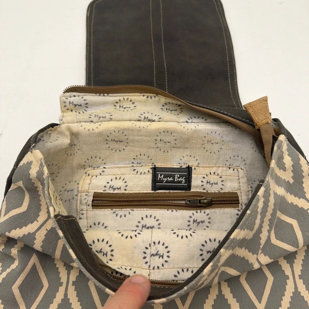 Myra Bag Backpack Artist's Impression Upcycled Canvas Leather Cowhide Gray OS